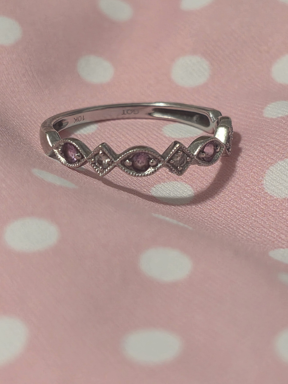 Sterling Silver 10K Pink Diamonds Band Ring